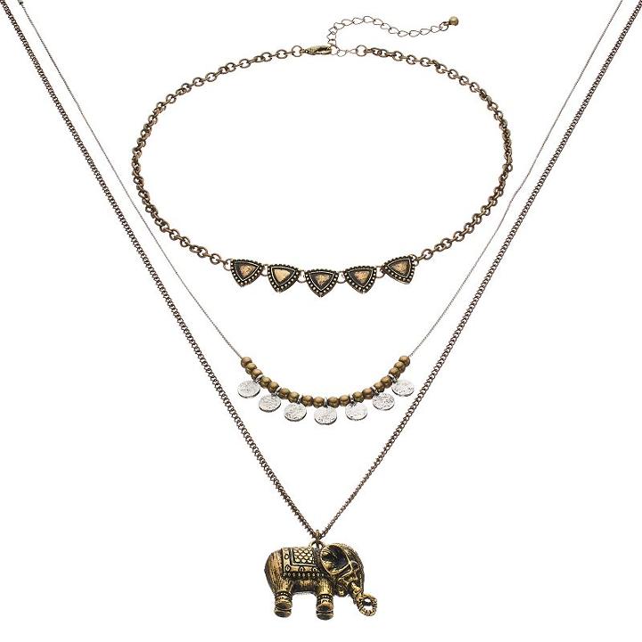 Mudd&reg; Two Tone Elephant Pendant Necklace Set, Women's, Gold