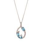 14k Rose Gold Over Silver Cubic Zirconia Oval Pendant Necklace, Women's, Size: 18, Blue