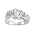 10k White Gold 1 Carat T.w. Diamond Swirl Multi Row Ring, Women's, Size: 7
