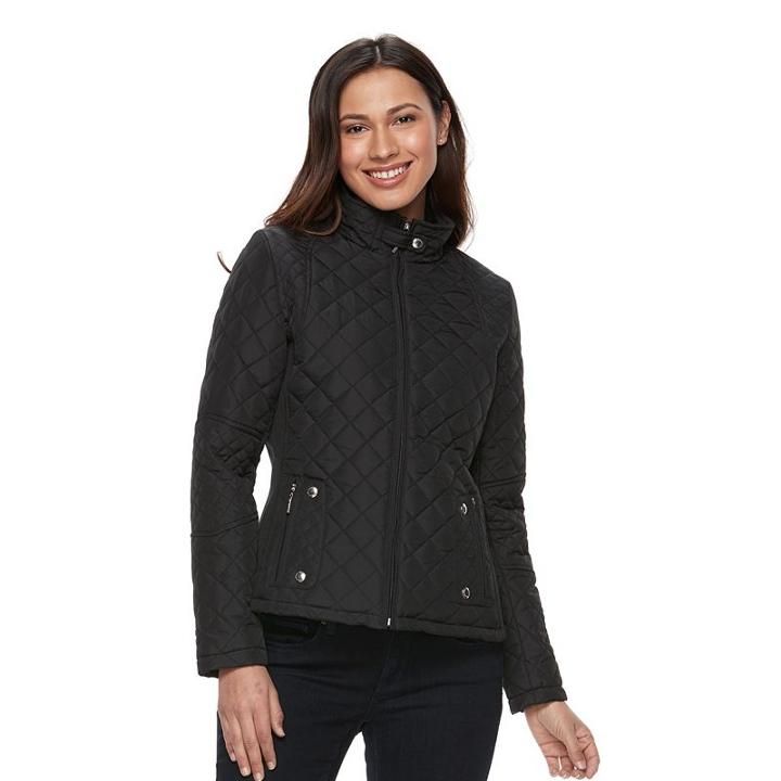 Weathercast, Women's Solid Quilted Jacket, Size: Large, Black