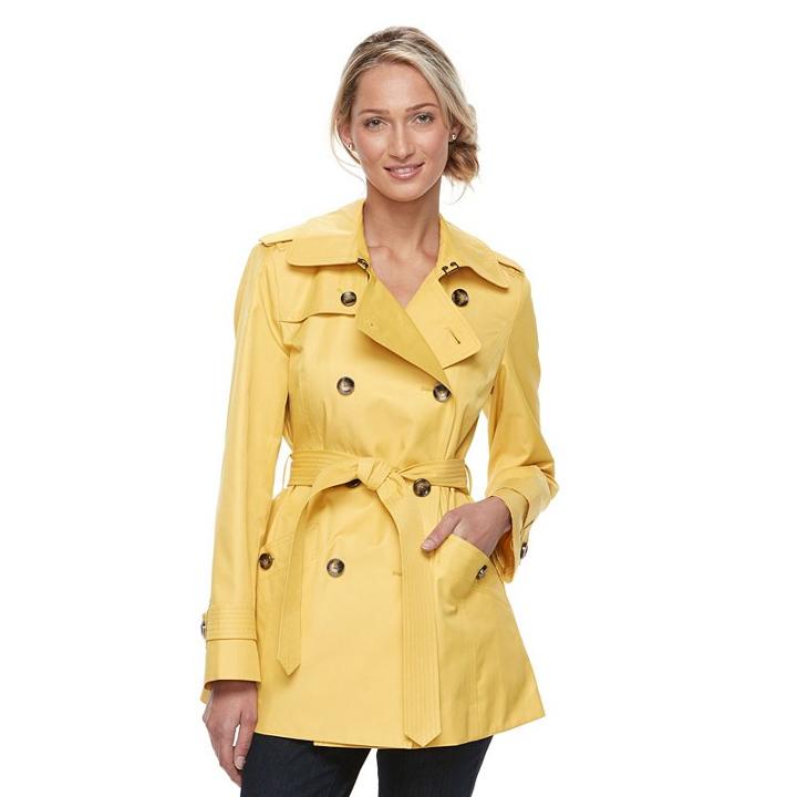 Women's Towne By London Fog Double-breasted Trench Coat, Size: Large, Lt Yellow