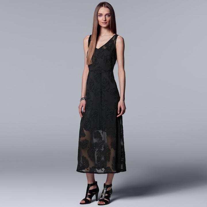 Women's Simply Vera Vera Wang Palm Jacquard Maxi Dress, Size: Medium, Black