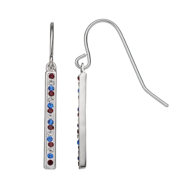 Red, White & Blue Crystal Silver Tone Stick Drop Earrings, Women's, Multicolor