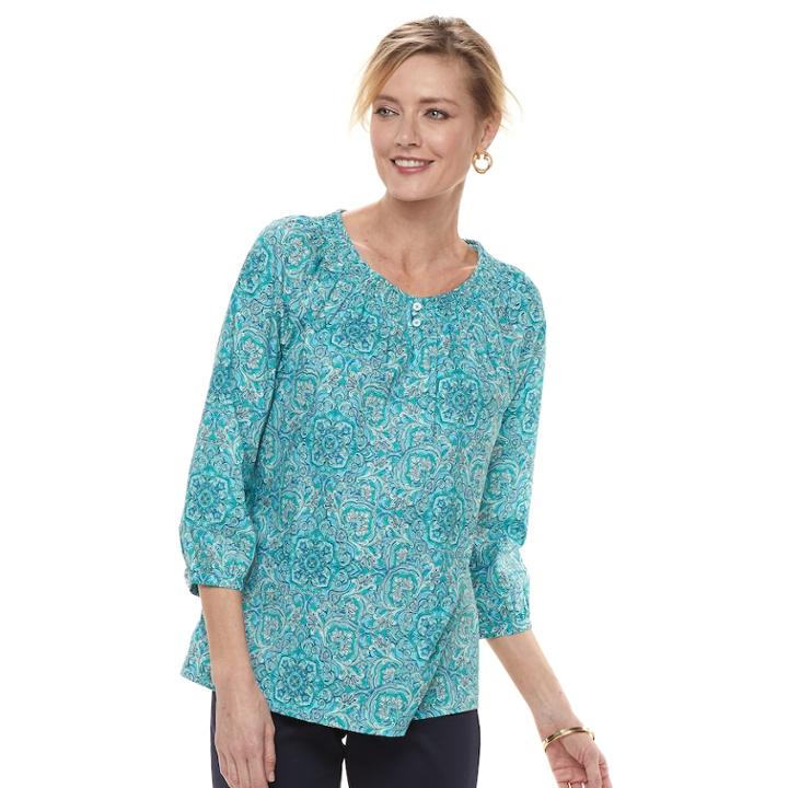 Women's Croft & Barrow&reg; Smocked Peasant Top, Size: Xxl, Med Blue
