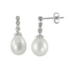 Sterling Silver Freshwater Cultured Pearl And Diamond Accent Drop Earrings, Women's, Grey