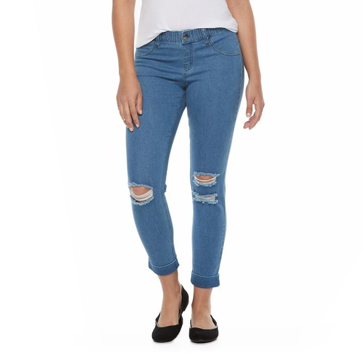 Women's Utopia By Hue Ripped Cuffed Denim Leggings, Size: Xl, Blue