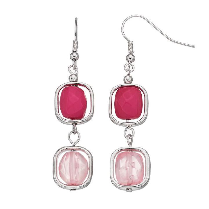 Pink Orbital Bead Nickel Free Linear Drop Earrings, Women's, Pink Other