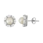 Sterling Silver Freshwater Cultured Pearl & Lab-created White Sapphire Halo Stud Earrings, Women's