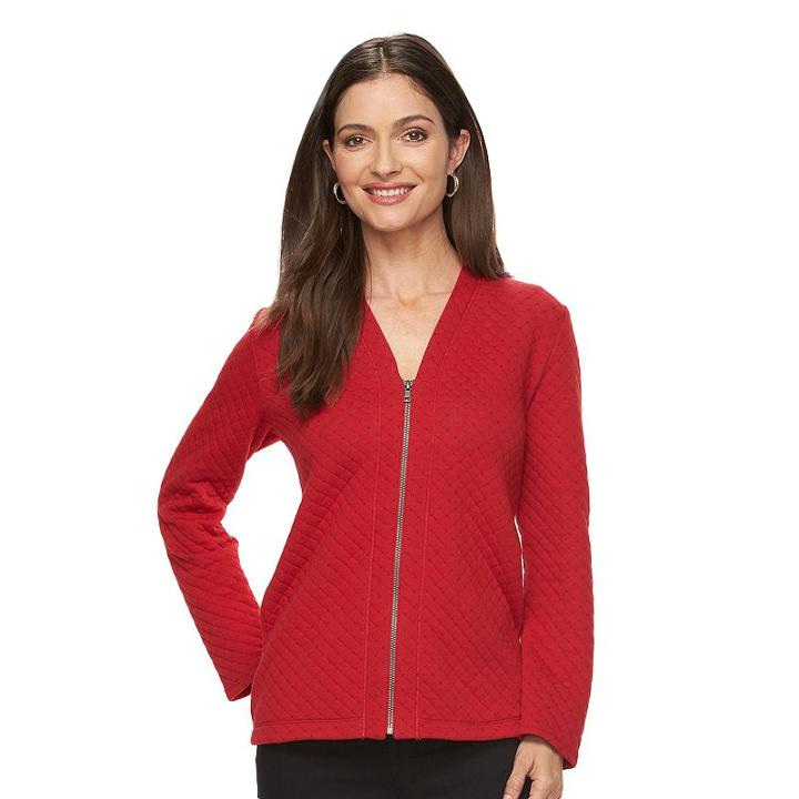 Petite Croft & Barrow&reg; Jacquard Quilted Jacket, Women's, Size: S Petite, Med Red