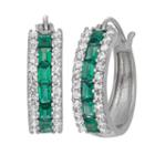 Sterling Silver Lab-created Emerald And Lab-created White Sapphire Hoop Earrings, Women's, Green