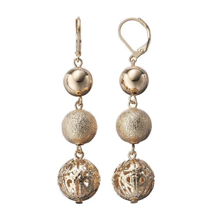 Apt. 9&reg; Graduated Triple Bead Drop Earrings, Women's, Gold