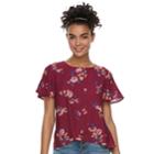 Juniors' Rewind Floral Flutter Top, Teens, Size: Medium, Red
