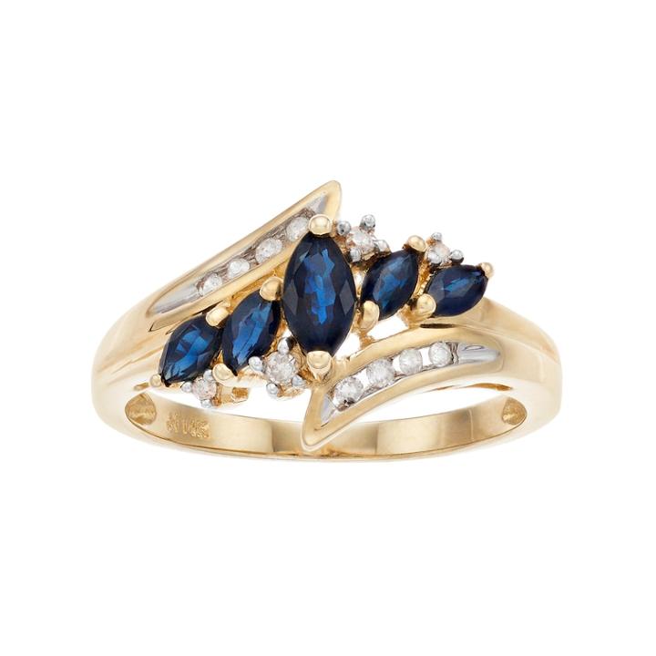 Blue Sapphire & Diamond Accent Sterling Silver Bypass Ring, Women's, Size: 8