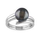 Tahitian Cultured Pearl Sterling Silver Bypass Ring, Women's, Size: 6, Black