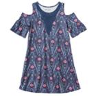 Girls Plus Size Mudd&reg; Patterned Cold Shoulder Dress, Size: 12 1/2, Med Blue