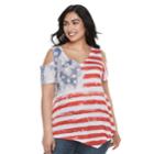 Plus Size World Unity Cold-shoulder Flag Top, Women's, Size: 0x, White