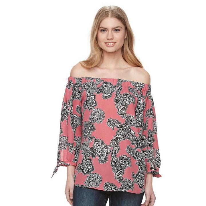 Women's Harve Benard Off Shoulder Printed Top, Size: Large, Med Pink