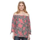 Women's Harve Benard Off Shoulder Printed Top, Size: Large, Med Pink