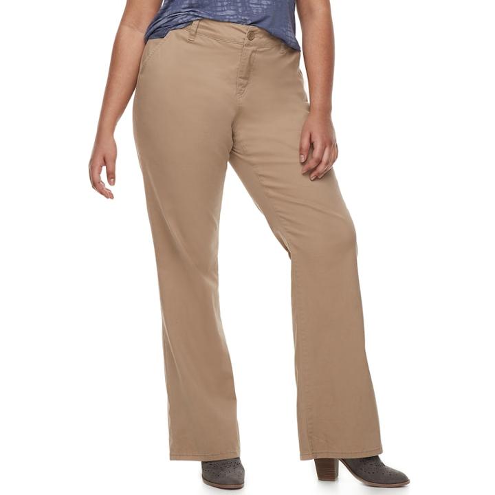 Juniors' Plus Size Unionbay Mid-rise Heather Twill Bootcut Pants, Teens, Size: 18, Brown