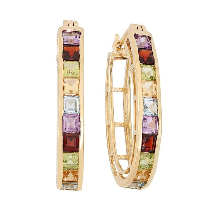 Gemstone 18k Gold Over Silver Hoop Earrings, Women's, Multicolor