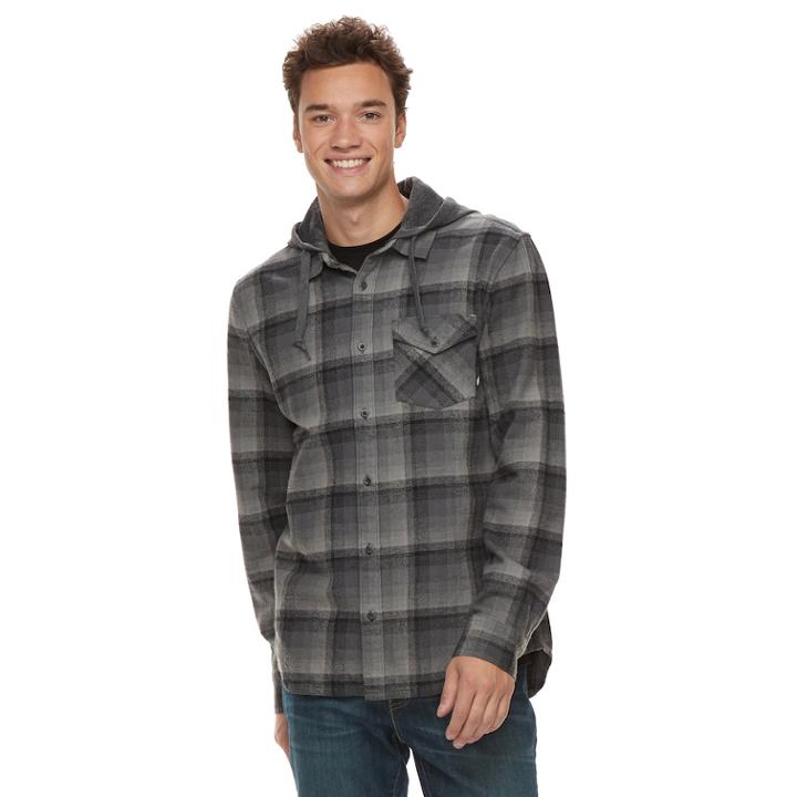 Men's Vans Shadowed Hooded Button-down Shirt, Size: Large, Black