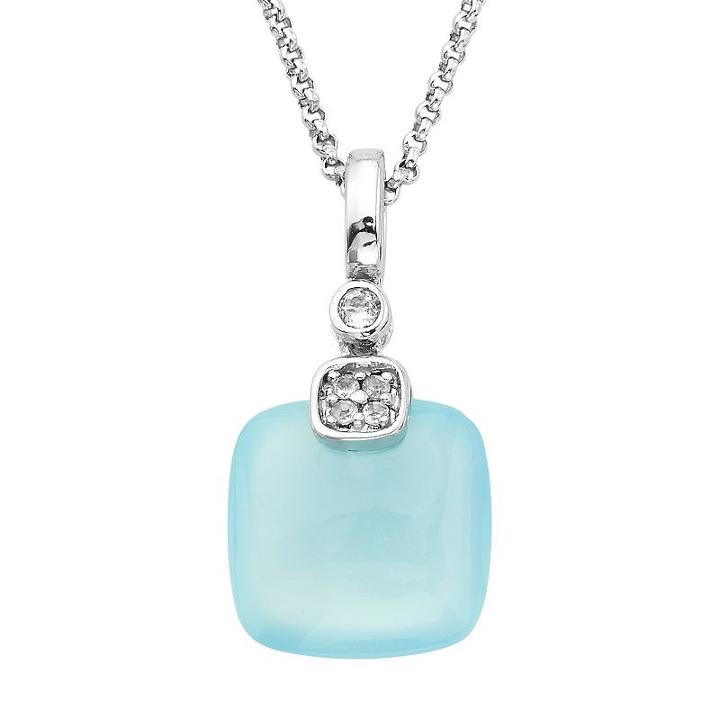 Sterling Silver Blue Agate & White Topaz Cushion Pendant Necklace, Women's, Size: 18