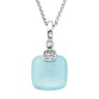 Sterling Silver Blue Agate & White Topaz Cushion Pendant Necklace, Women's, Size: 18