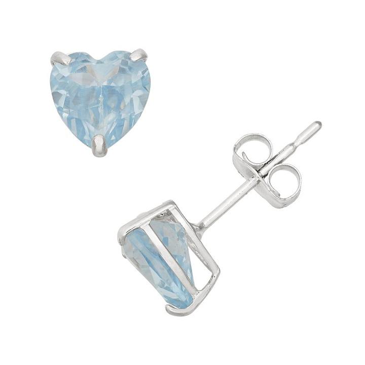 Lab-created Aquamarine 10k White Gold Heart Stud Earrings, Women's, Blue