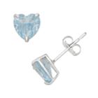 Lab-created Aquamarine 10k White Gold Heart Stud Earrings, Women's, Blue