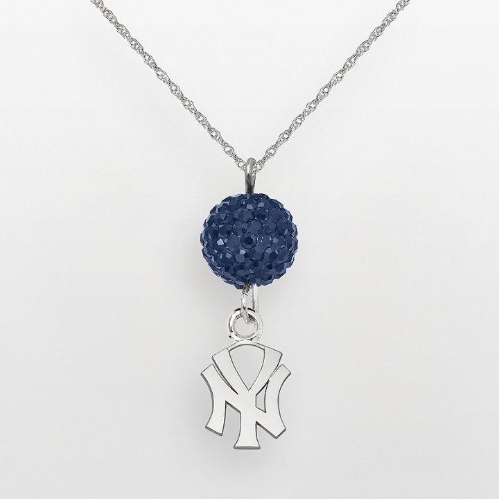 Logoart New York Yankees Sterling Silver Crystal Logo Pendant, Women's, Size: 18, Blue