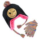 Girls 4-16 Faux-fur Sequin Emoji Hat & Space-dyed Gloves Set, Size: Small, Multi Combo