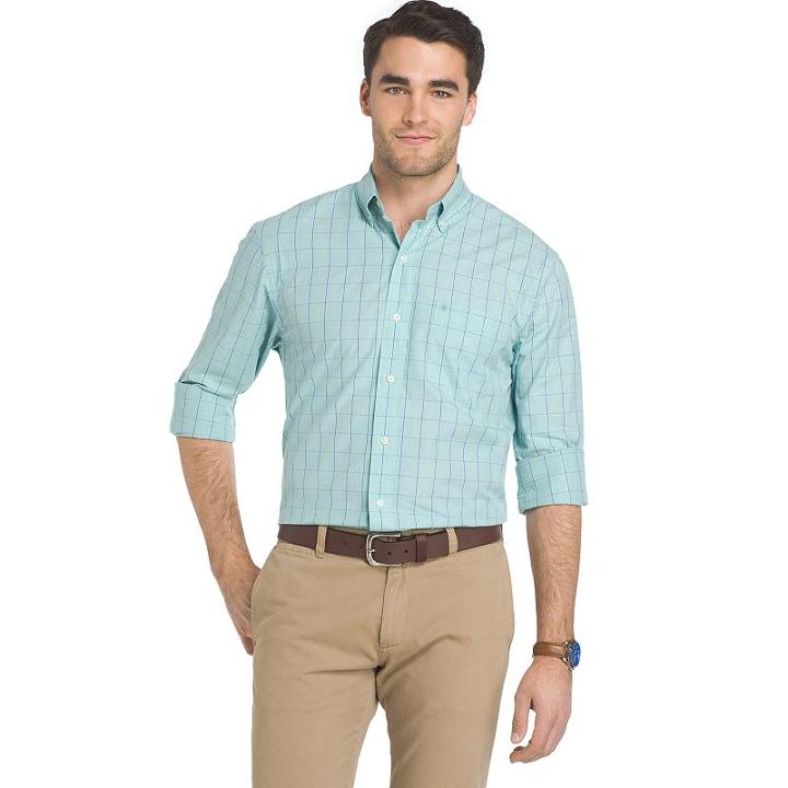 Men's Izod Essential Regular-fit Windowpane Button-down Shirt, Size: Large, Green Oth