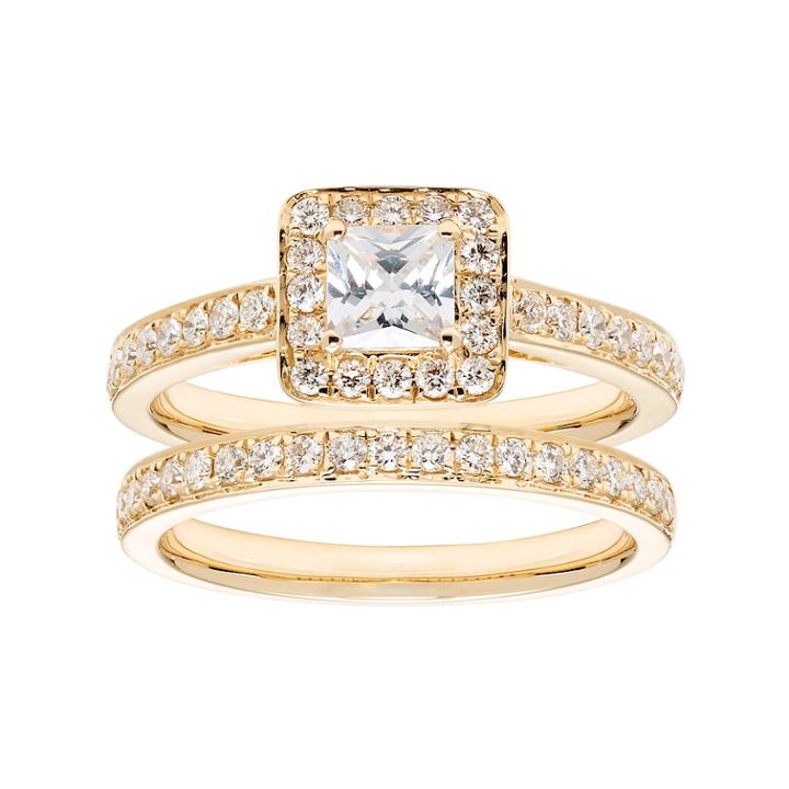 14k Gold 1 1/6 Carat T.w. Igl Certified Diamond Square Halo Engagement Ring Set, Women's, White