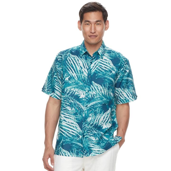 Men's Havanera Classic-fit Tropical Linen-blend Button-down Shirt, Size: Large, Moroccan Blue