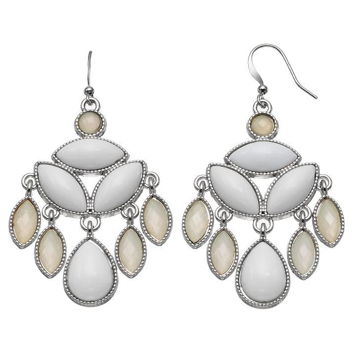 Nickel Free White Faceted Stone Chandelier Earrings, Women's