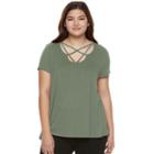 Juniors' Plus Size Pink Republic Strappy Scoopneck Tee, Teens, Size: 2xl, Lt Brown