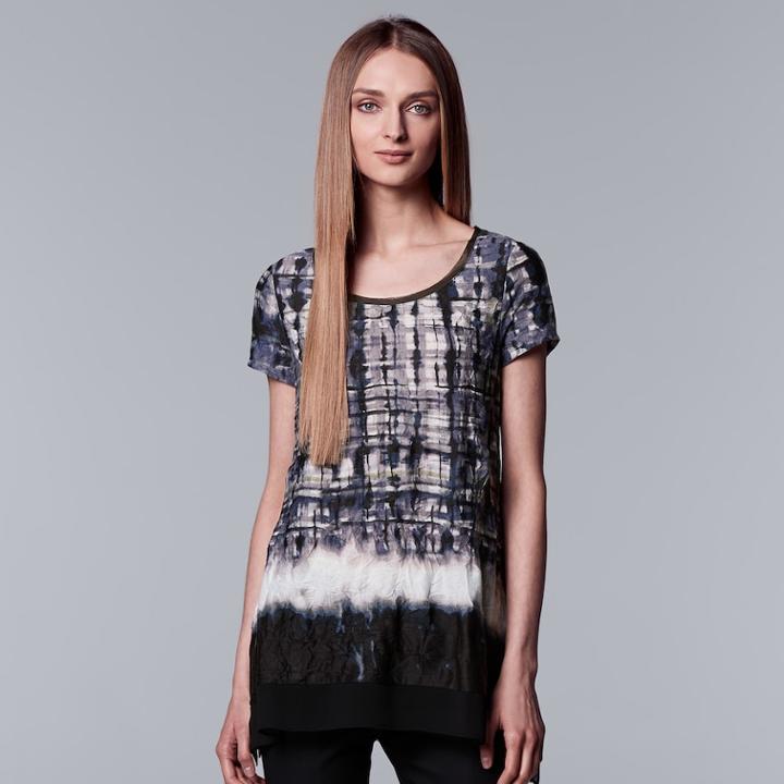 Women's Simply Vera Vera Wang Print Handkerchief-hem Tee, Size: Medium, Med Blue