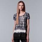 Women's Simply Vera Vera Wang Print Handkerchief-hem Tee, Size: Medium, Med Blue