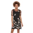 Women's Scarlett Embroidered Mesh Shift Dress, Size: 12, Black