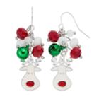 Beaded Jingle Bell & Reindeer Nickel Free Drop Earrings, Women's, Multicolor