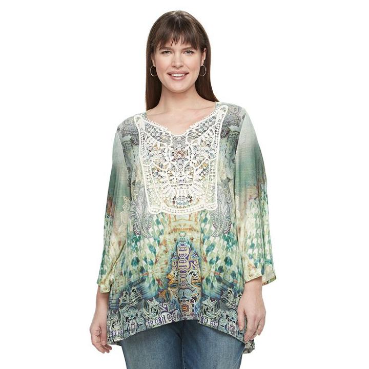 Plus Size World Unity Crochet Sublimation Top, Women's, Size: 0x, Med Green