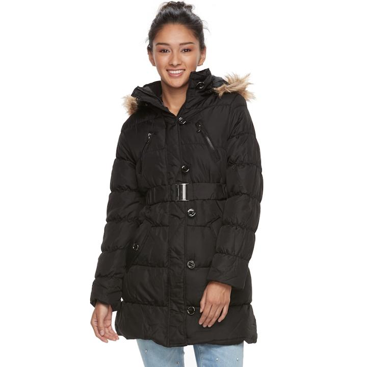 Juniors' Urban Republic Faux-fur Hood Puffer Jacket, Teens, Size: Xl, Black