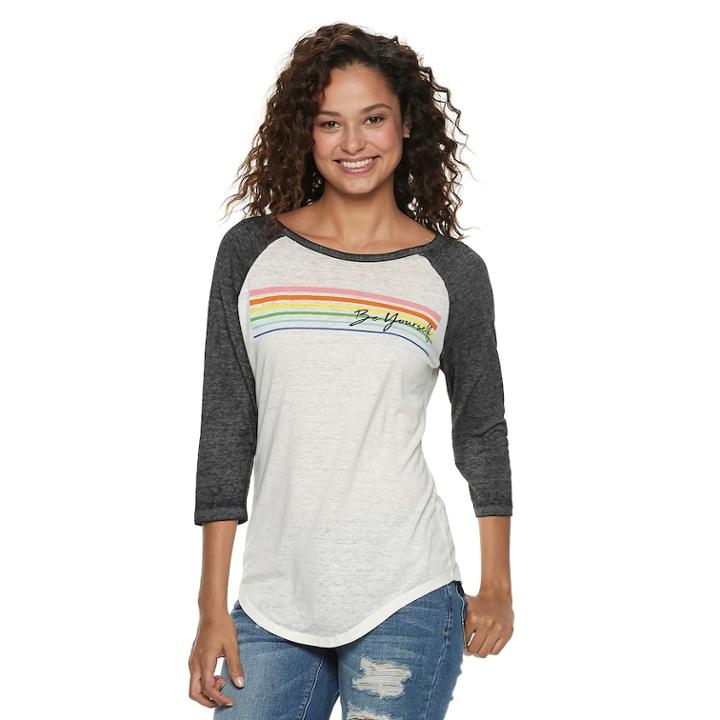 Juniors' Be Yourself Raglan Tee, Teens, Size: Large, White