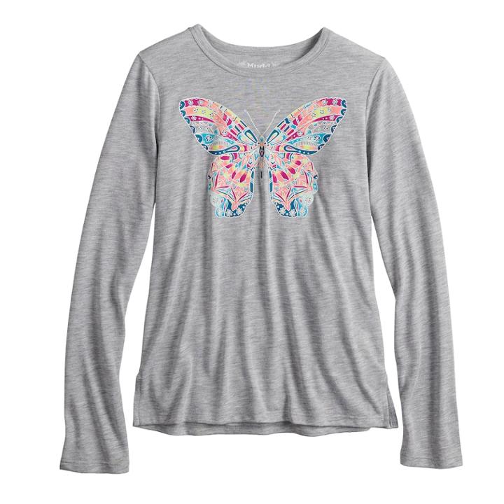 Girls 7-16 & Plus Size Mudd&reg; Long Sleeve Graphic Tee, Size: 20 1/2, Grey