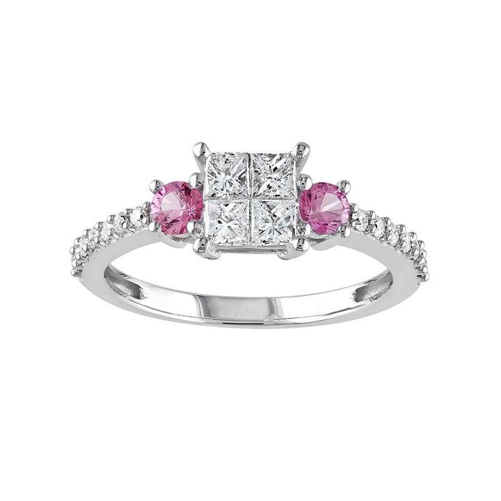 Diamond And Pink Sapphire Engagement Ring In 14k White Gold (1/2 Ct. T.w.), Women's, Size: 7