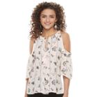 Juniors' My Michelle Illusion Lace Cold-shoulder Top, Girl's, Size: Small, Med Pink