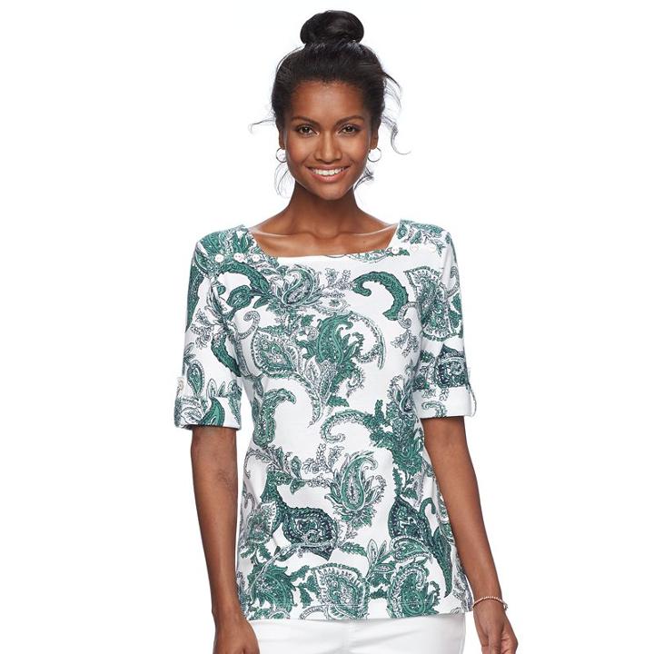 Women's Croft & Barrow&reg; Rolled Button-tab Top, Size: Small, Brt Green