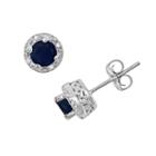 Sterling Silver Sapphire And Diamond Accent Frame Stud Earrings, Women's, Blue