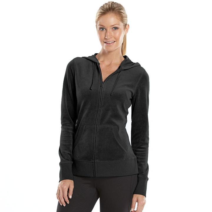 Women's Tek Gear&reg; Full-zip Velour Hoodie, Size: Medium, Black