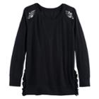 Girls 7-16 & Plus Size So&reg; Ruffle Sweater, Size: 12, Black